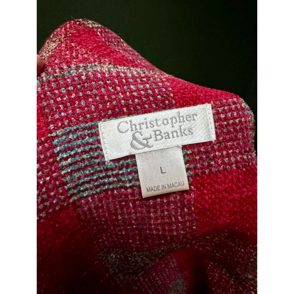 Vintage Christopher & Banks Red Plaid‎ Textured Button Up Jacket Women's L